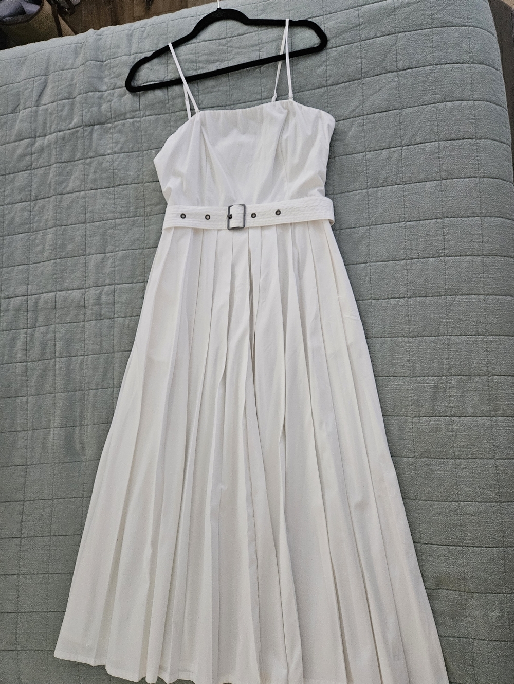 Target White Pleated Maxi Dress with Spaghetti Straps and Belt